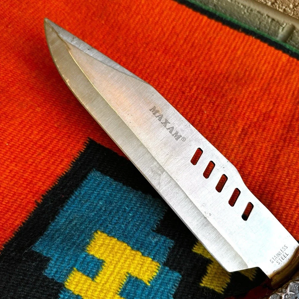 Vintage Maxam Stainless Steel Fighting Dagger Knife Stag Horn Handle